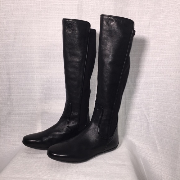 Johnston & Murphy Shoes - Johnston & Murphy Black Leather Flat to Knee Boots